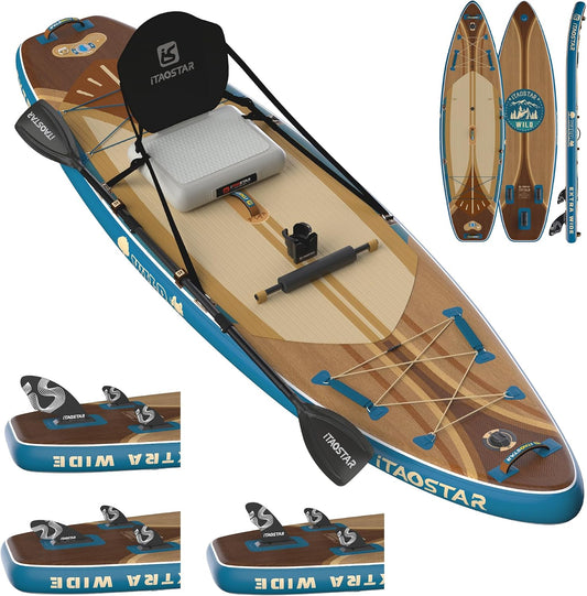 Wild 11'×36"/11'6"×34"/12'6"×33" Inflatable Paddle Board with Seat, One-Stop Premium SUP Board Gears, Tailored 5 Fins, Stable Inflatable Stand Up Paddle Boards for Youth/Adults of All Levels