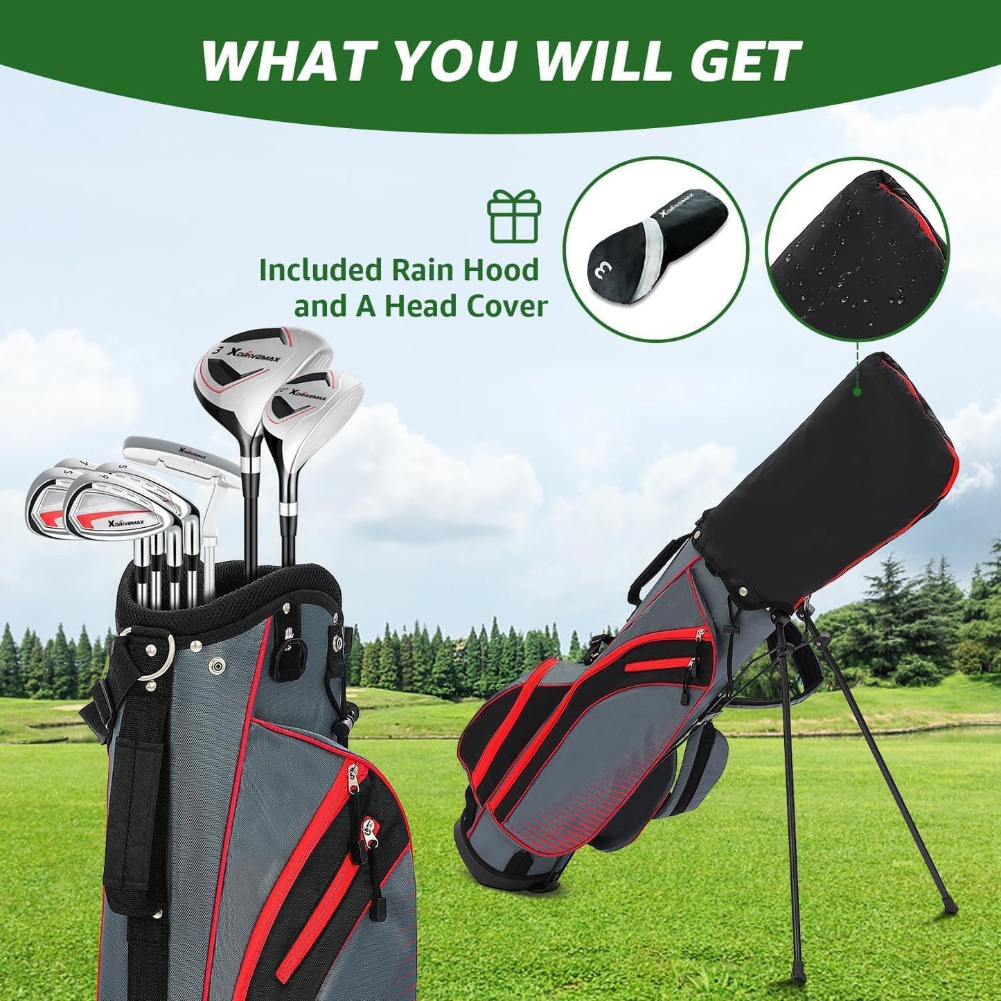 8 Pieces Complete Golf Club Set – Full Set with Bag, Fairway Wood, Hybrid, Irons, Putter – Lightweight, Beginner Friendly, Premium Quality, Distance & Accuracy, Easy to Use for Men & Women