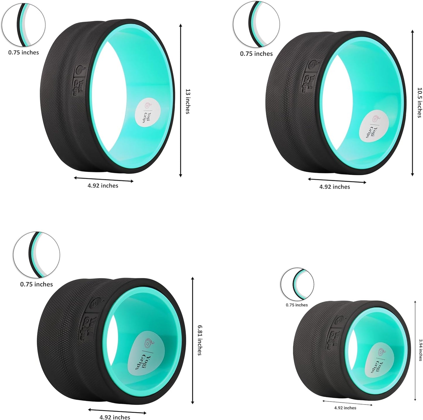 Back Roller Wheel- Foam Padded Back Stretcher Wheel with Center Spine Cradle-Back Pain & Stretching- Deep Tissue Massage Roller (Set of Four)