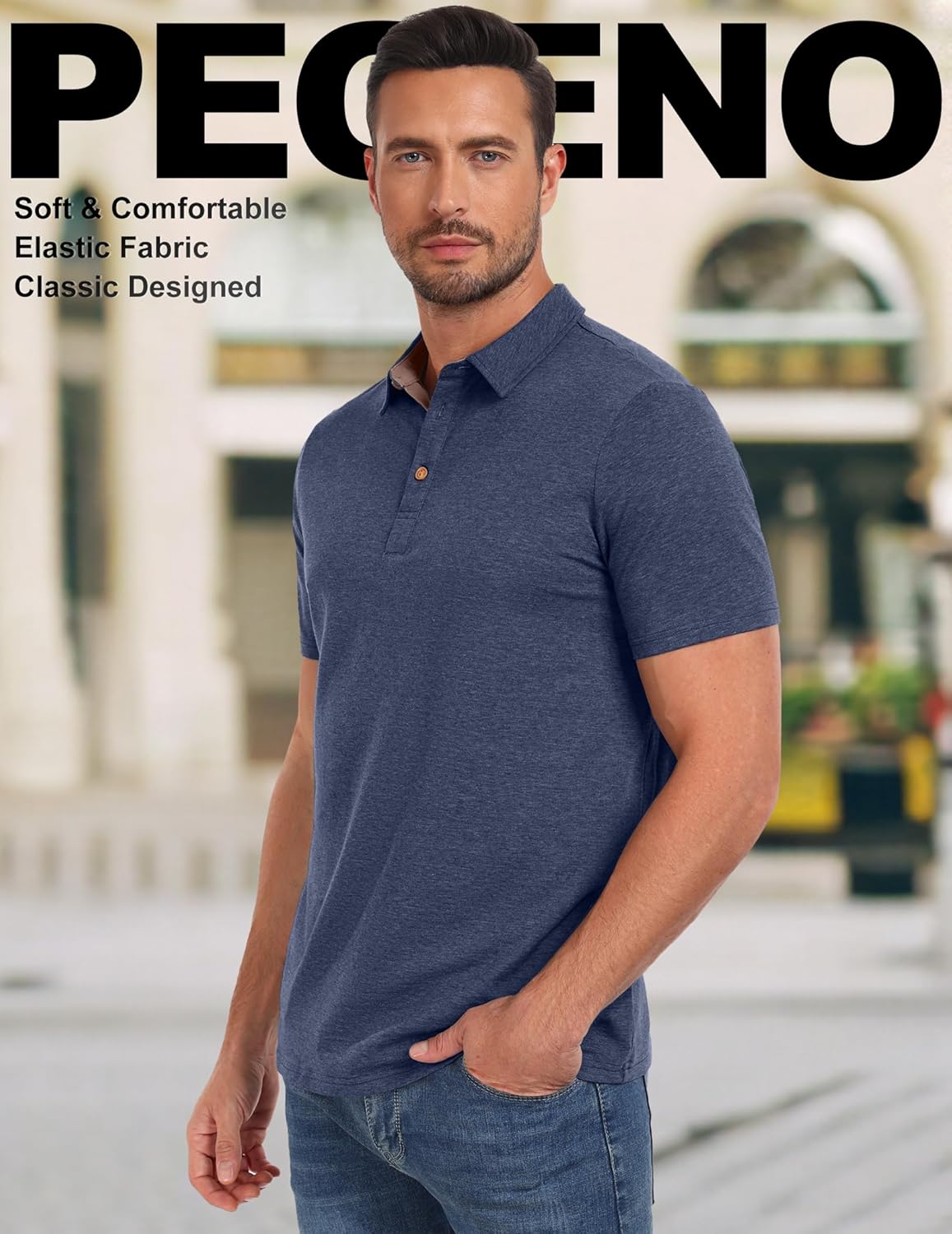 PEGENO Mens Polo Shirts Short Sleeve Casual Cotton Golf Shirts Performance Polo Shirts for Men