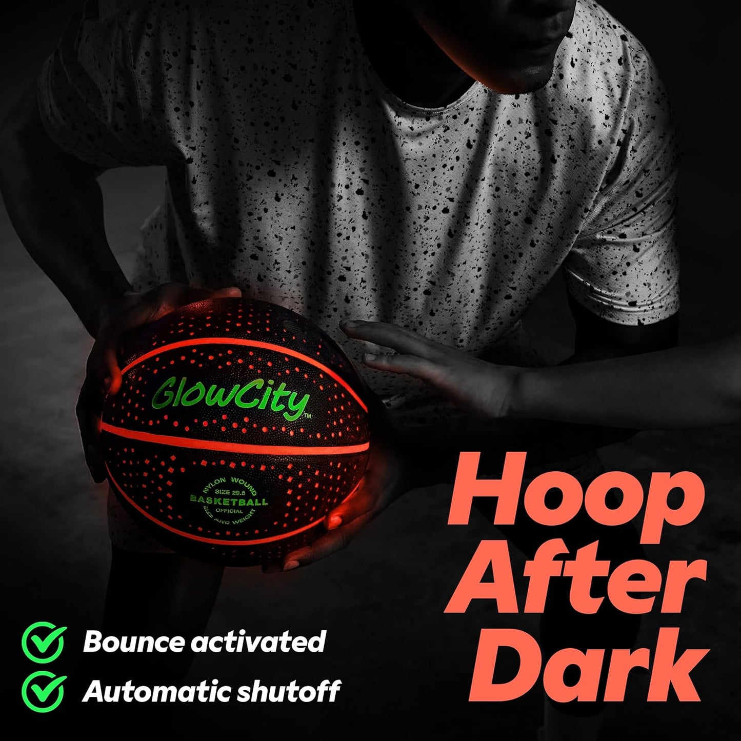 GlowCity Glow in The Dark Basketball for Teen Boy - Glowing Red Basket Ball, Light Up LED Toy for Night Ball Games - Sports Stuff & Gadgets for Kids Age 8 Years Old and Up. Great Gift for Boys & Girls