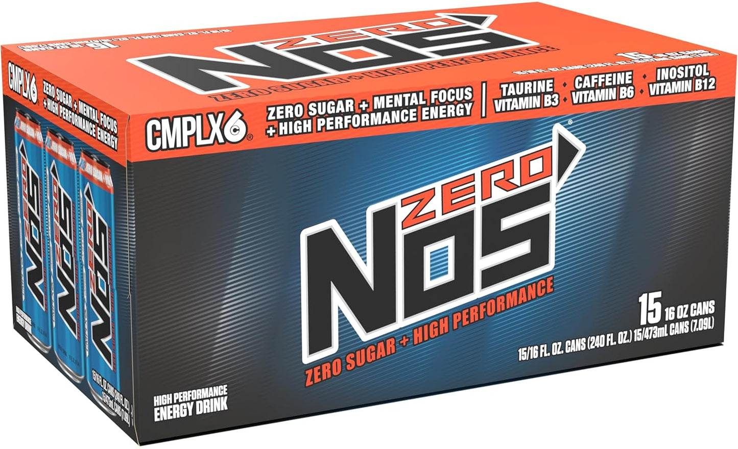 NOS Zero Sugar: High Performance Energy Drink. 16 Fl oz (Pack of 15)