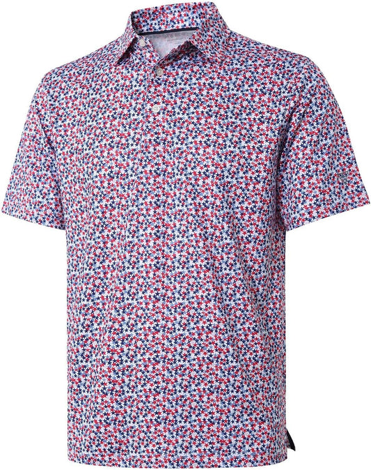 Men's Golf Polo Shirts Short Sleeve Striped Performance Moisture Wicking Dry Fit Golf Shirts for Men