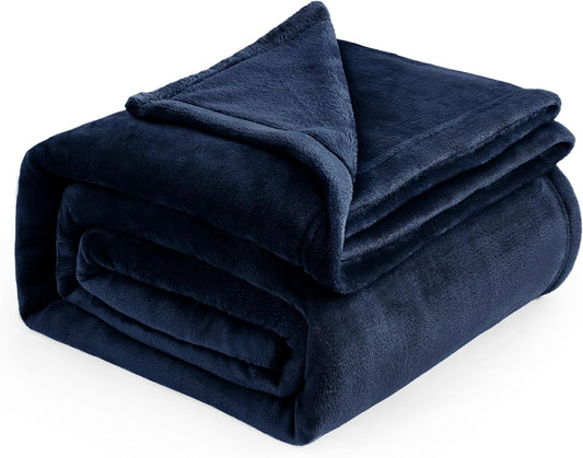Bedsure Navy Fleece Blankets Queen Size - Bed Blanket Blue Soft Lightweight Plush Fuzzy Cozy Luxury Microfiber, 90x90 inches