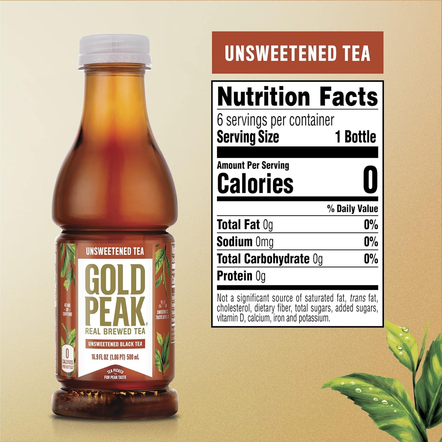 Gold Peak Tea, Unsweet Tea, 16.9 fl oz, 6 Pack