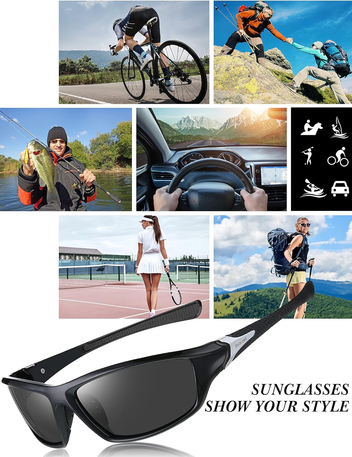 Frienda 6 Pack Polarized Sport Sunglasses for Men Multipack Fit over Glasses Pack Lot Set Men's Sport Fishing Eyeglasses