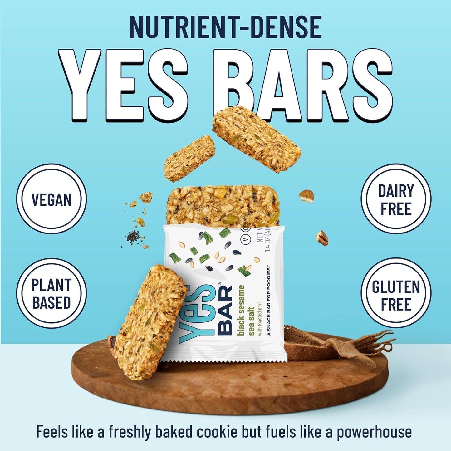 YES Bar – Black Sesame Sea Salt – Plant Based Protein, Decadent Snack Bar – Vegan, Paleo, Gluten Free, Dairy Free, Low Sugar, Healthy Snack, Breakfast, Low Carb, Keto Friendly (Pack of 6)
