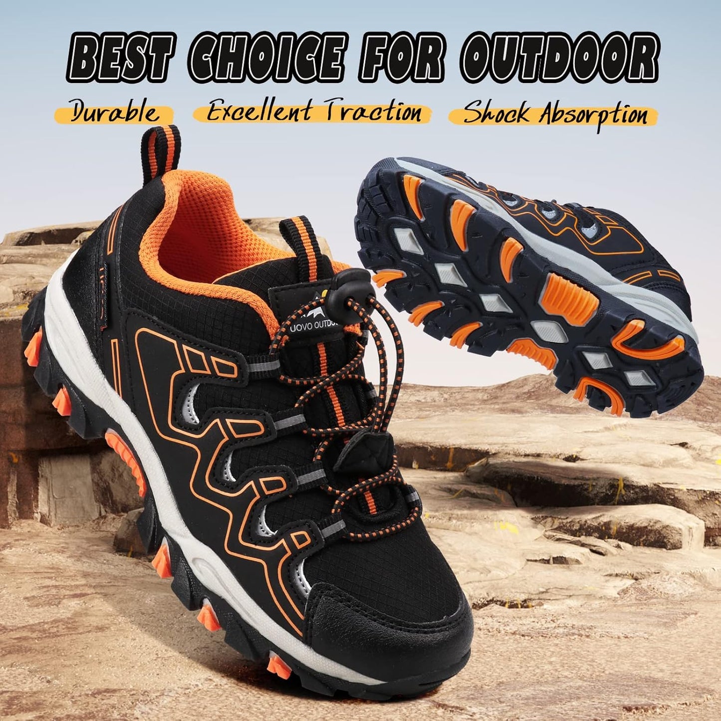 UOVO Boys Girls Kids Sneakers Hiking Running Outdoor Walking Tennis Shoes Waterproof Non Slip Fashion Sneakers(Little/Big Kids