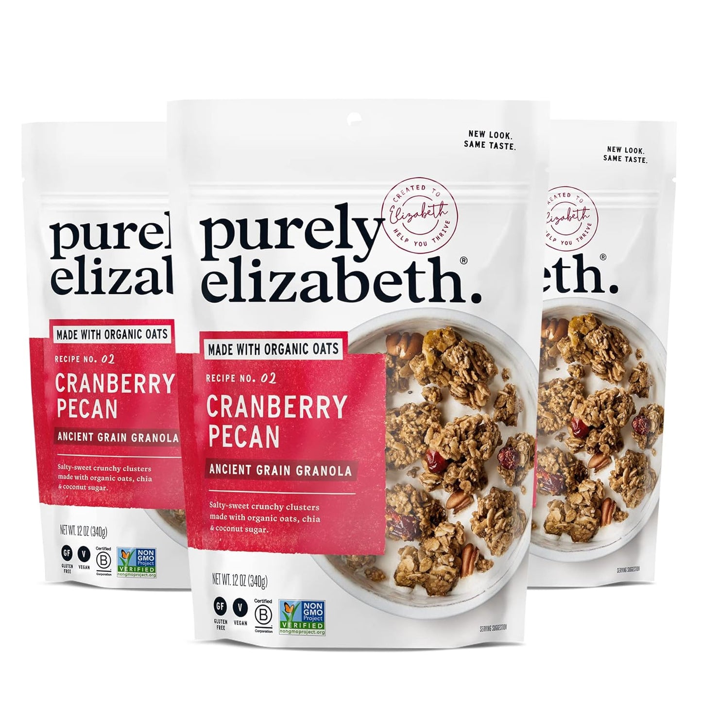 Purely Elizabeth, Cranberry Pecan, Ancient Grain Granola, Gluten-Free, Non-GMO, 12 Oz Bags (Pack of 3)