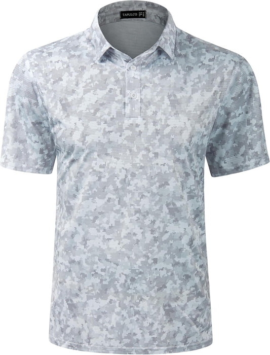 TAPULCO Mens Quick Dry Polo Shirts Camouflage Pattern Performance Athletic Lightweight Breathable Casual Golf Tshirts