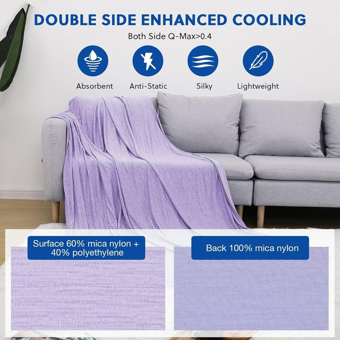 HOMFINE Cooling Blankets for Hot Sleepers - Summer Blanket Thin Lightweight Breathable Soft Double Side Enhanced Cooling for Bed Couch Sofa, Keep Cool for Night Sweats (Purple, 90 x 90 inches)
