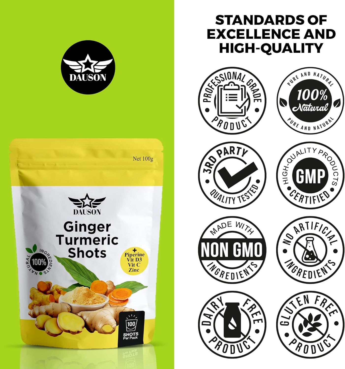 Ginger Turmeric Supplements with Piperine, Orange, Vitamin C, Vitamin D3 & Zinc | Ginger Turmeric Shots for Joint, Heart, Brain, Gut & Skin Health | 100 Servings | Ayurvedic | Powder