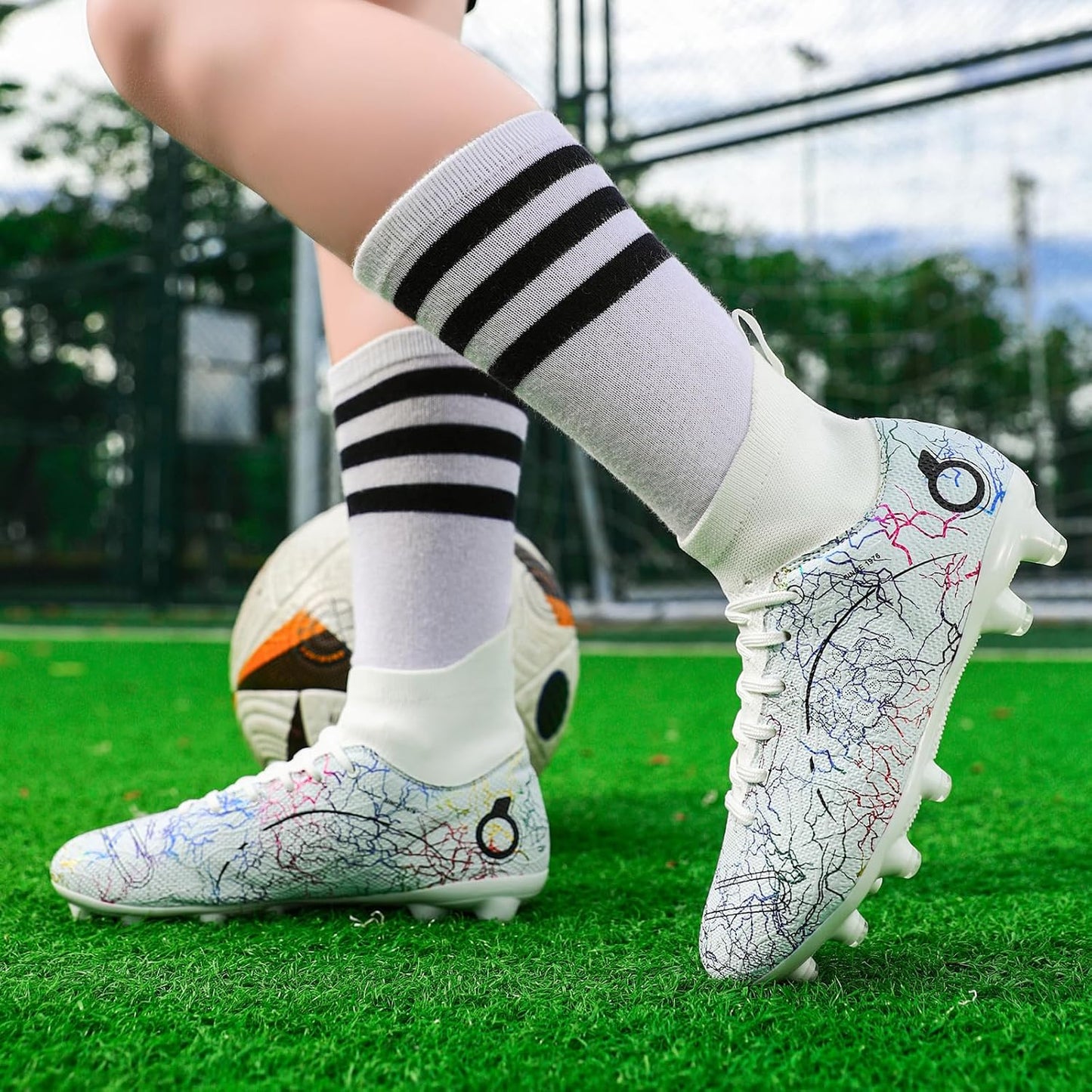 Boys' Soccer Shoes Kids Firm Ground Soccer Cleats Girls Athletic Sneakers Outdoor Turf Football Shoes for Little/Big Kid