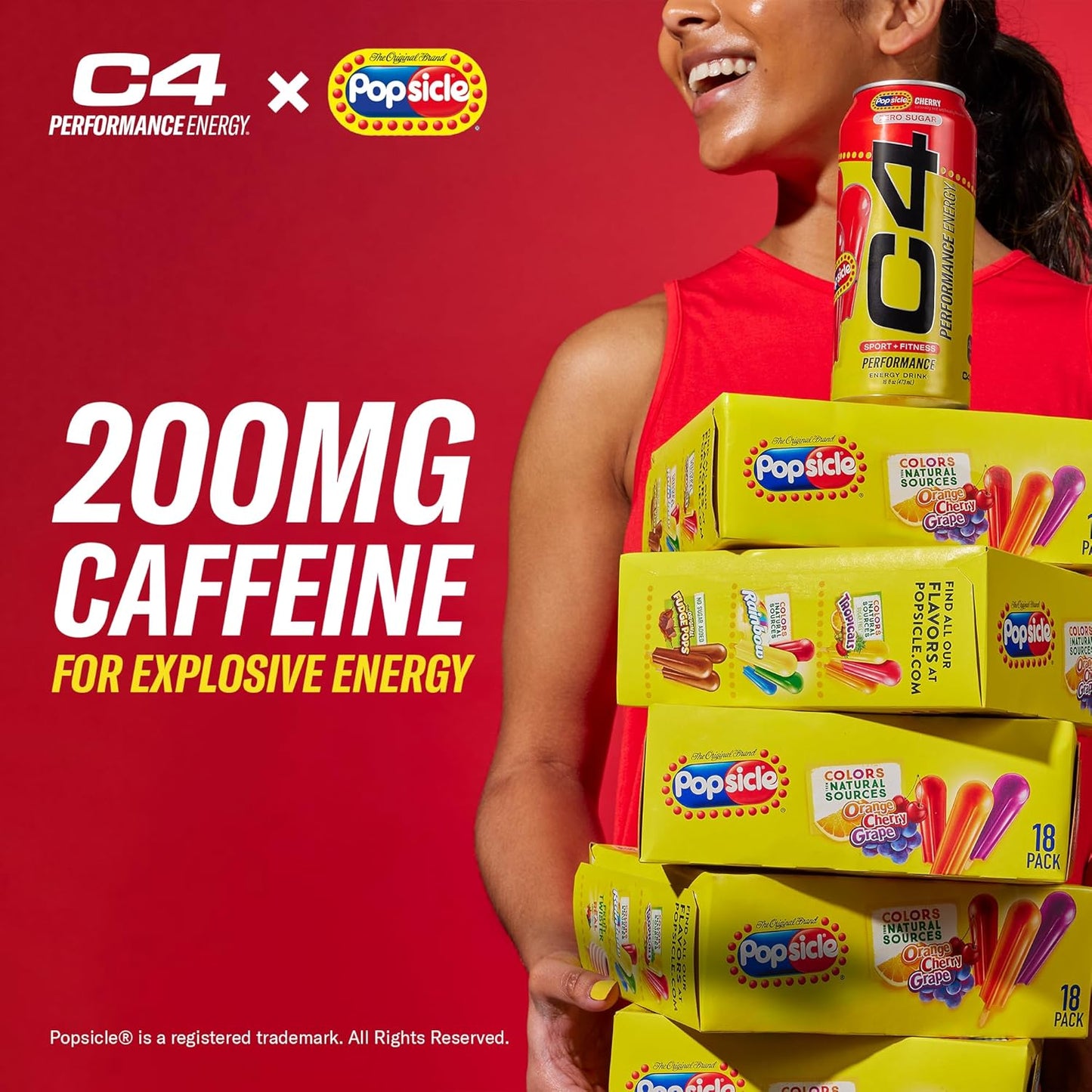 C4 Energy Drink x Popsicle Variety Pack, Carbonated Sugar Free Pre Workout Performance Drink with no Artificial Colors or Dyes, 3 Flavors - Grape, Hawaiian Pineapple, and Cherry, 16 Oz, Pack of 12