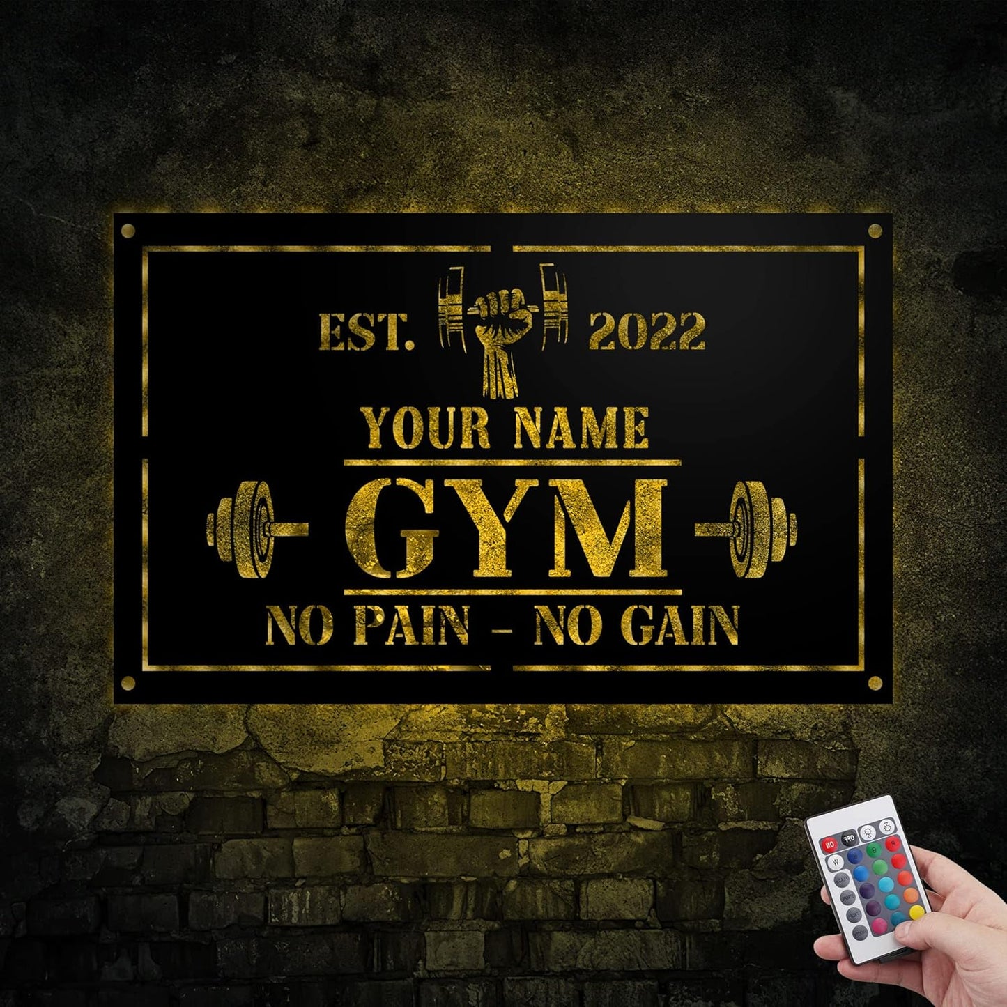 Personalized Home Gym LED Tin Metal Sign Multiple Sizes, Gym Sign Wall Decor, Exercise Workout Room Decor Fitness Center, Motivational Inspirational Hanging Wall Art Wall Plaque (01 w/lights)