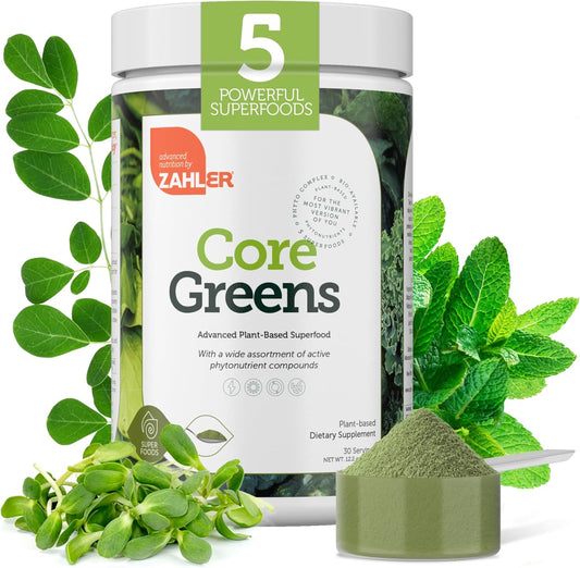 Zahler Core Greens Powder Nutrition Supplements - Superfood Powder - Super Green Juice & Smoothie Mix - Phytonutrient Rich with Spirulina, Chlorophyll & More - Kosher Superfood