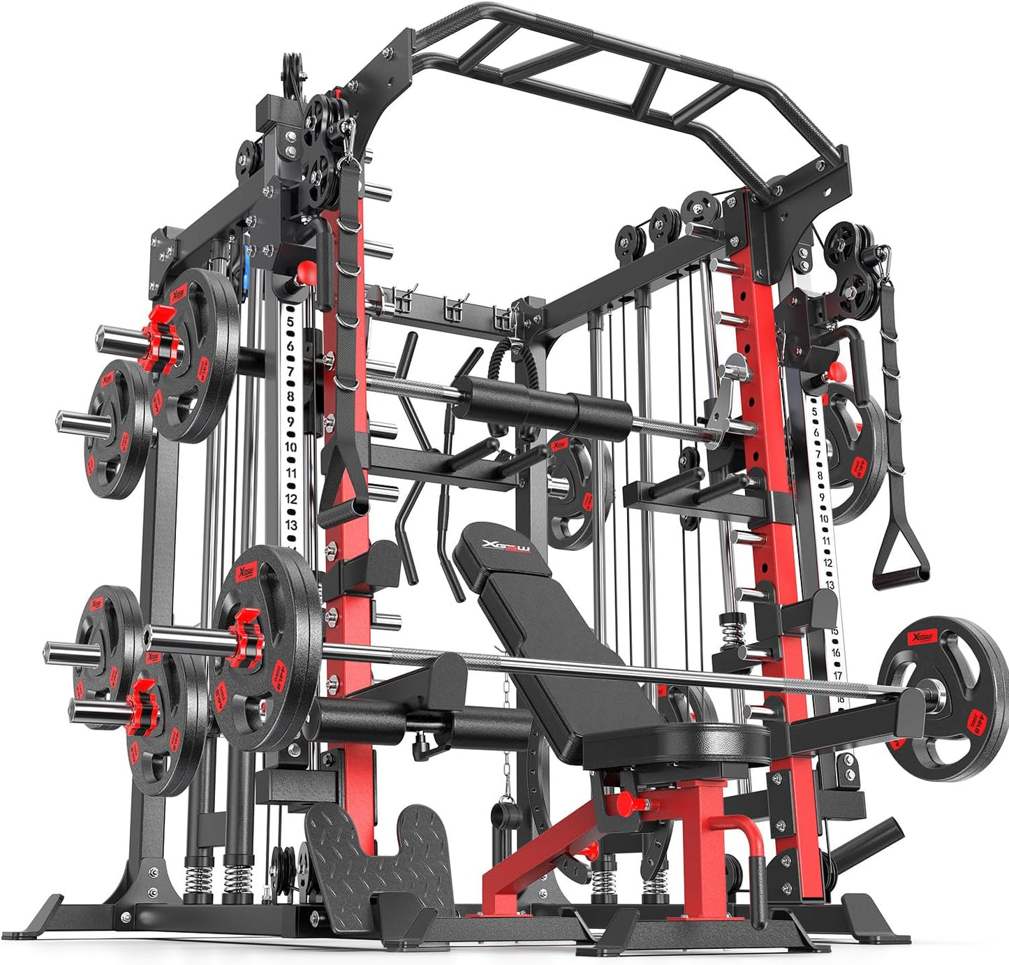 Power Cage,1600lbs Multi-Function Power Rack with Adjustable Cable Crossover System and More Training Attachment, Weight Cage for Home Gym