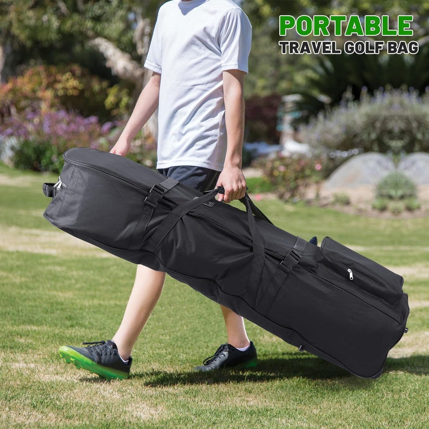 Golf Travel Bags for Airlines with Adjustable Support Rod and Detachable Shoulder Straps, Soft Foldable Golf Club Travel Covers, 900D Heavy Duty Oxford