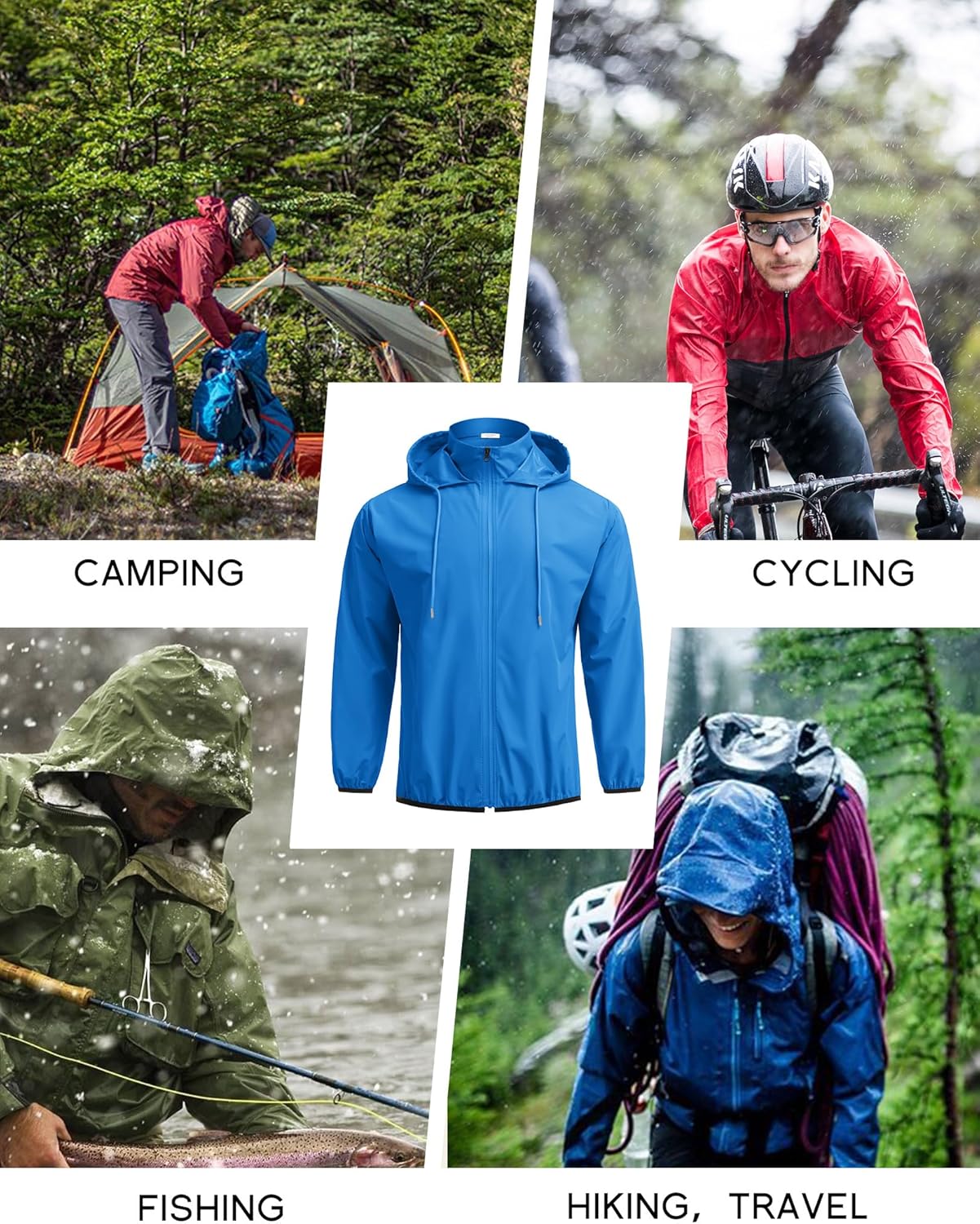COOFANDY Men's Packable Rain Jacket Lightweight Waterproof Raincoat with Hood Travel Hiking Golf Windbreaker