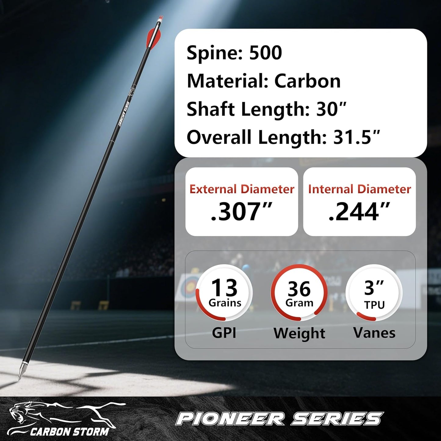 SUNYA 12-Pack 30 Inch Carbon Arrows Spine 500 or 400 for 40-60 LBS Bows｜Switch to Recurve/Compound Modes, Anti-Loose O-Ring & TPU Vanes for Hunting/Target Practice