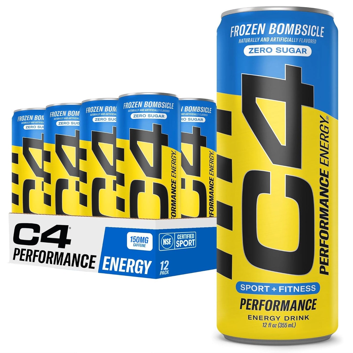 C4 Energy Drink 12oz (Pack of 12) - Frozen Bombsicle - Sugar Free Pre Workout Performance Drink with No Artificial Colors or Dyes