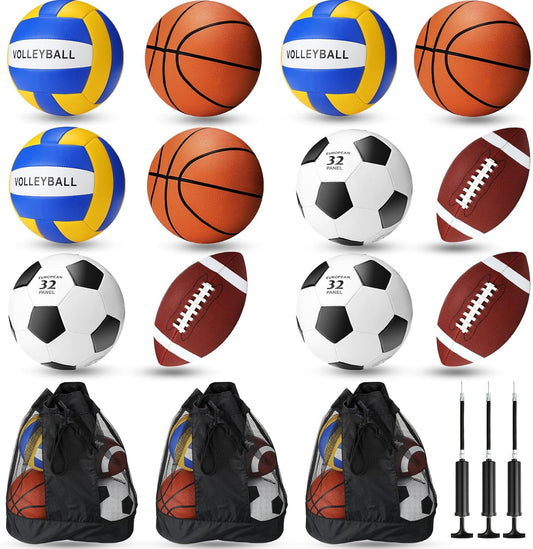 Jenaai Sport Balls Set Official Size Basketball Football Volleyball Soccer Ball with Equipment Bags and Pumps Kit for Kid Youth Adult Indoor Outdoor Operation Christmas