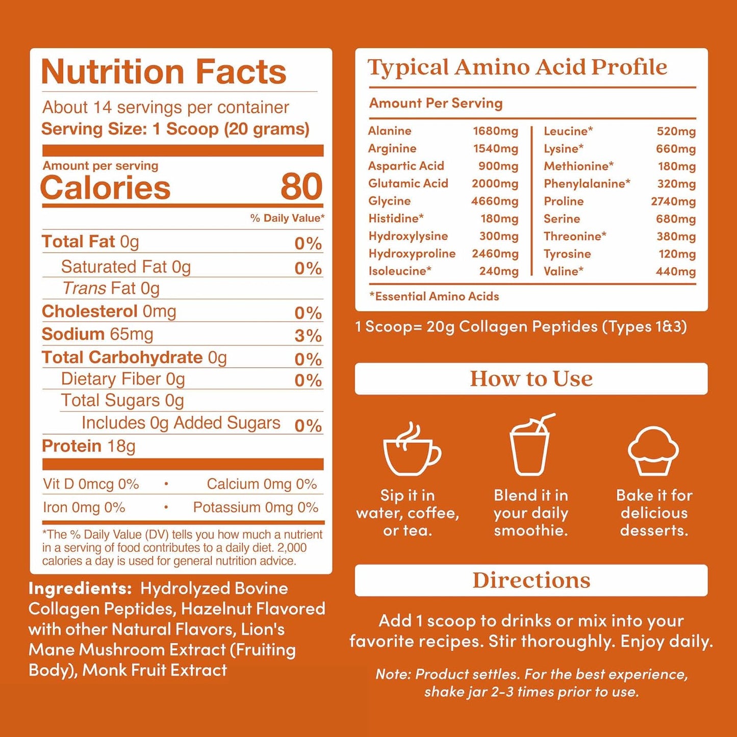 Further Food Hazelnut Collagen Peptides Powder with Lion’s Mane Mushroom, Grass-Fed Hydrolyzed Type 1 & 3 Protein, Gut Health + Joint, Hair, Skin, Nails, Paleo Keto Sugar-Free 9.88 oz