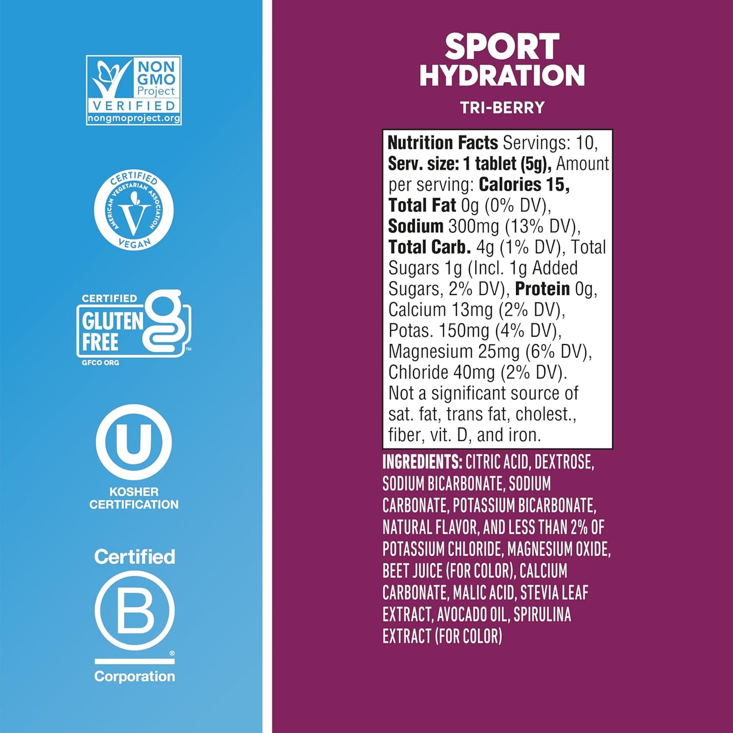 Nuun Sport Electrolyte Tablets with Magnesium, Calcium, Potassium, Chloride & Sodium, Gluten Free & Vegan, Tri-Berry, 4 Pack (40 Servings Total)