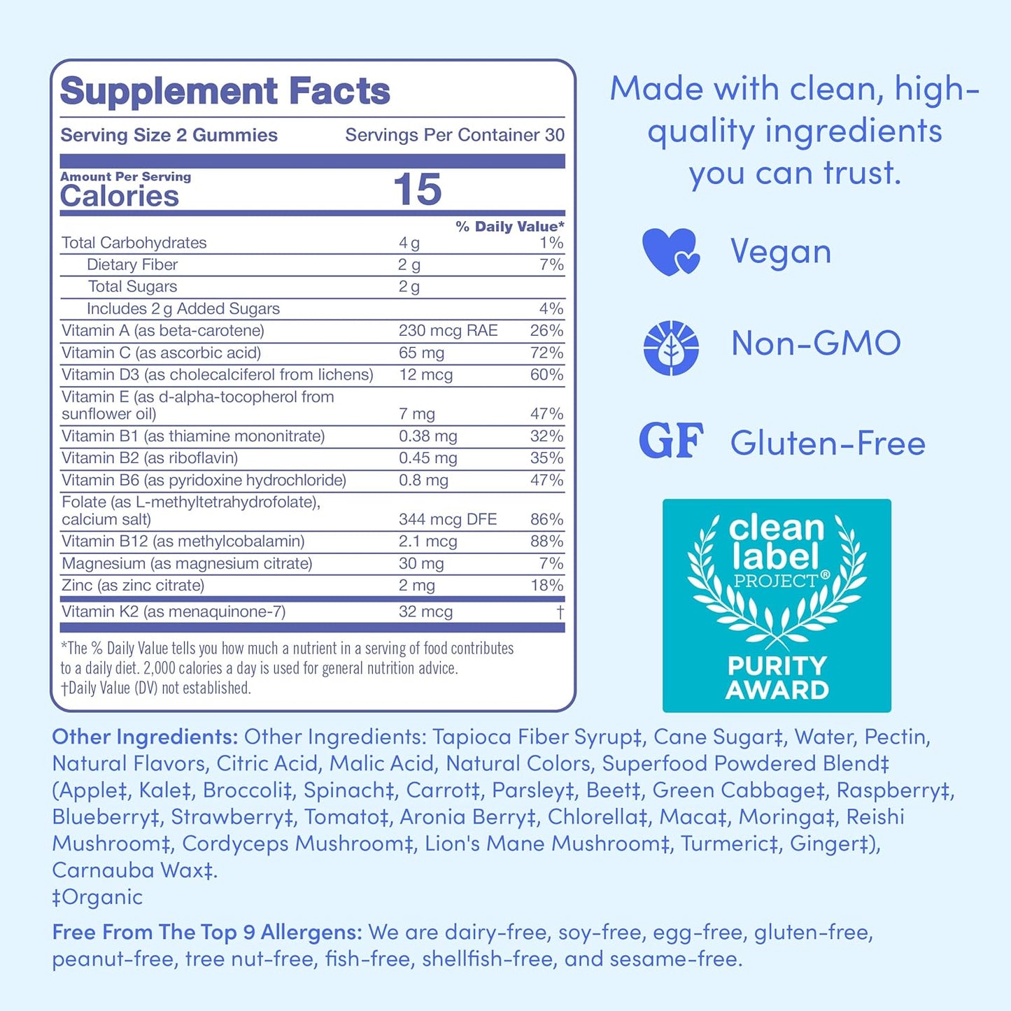 FIRST DAY Vitamins for Teens - Teen Multi Vitamins for Girls & Boys 12-17, Organic Fruit & Veggie Blend - 12 Key Nutrients: Vitamins A, B1, B2, B6, B9, B12, C, D3, E, K2-60 Day Supply