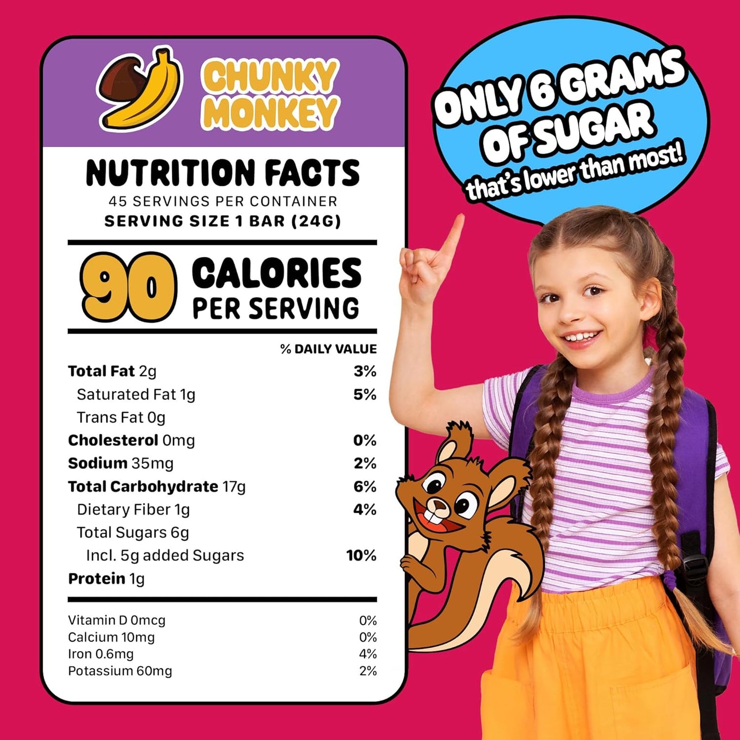 Snakkidz Organic Chewy Granola Bar, Allergen Free, Made with Avocado Oil, Low Sugar (45 Bars, Chunky Monkey)
