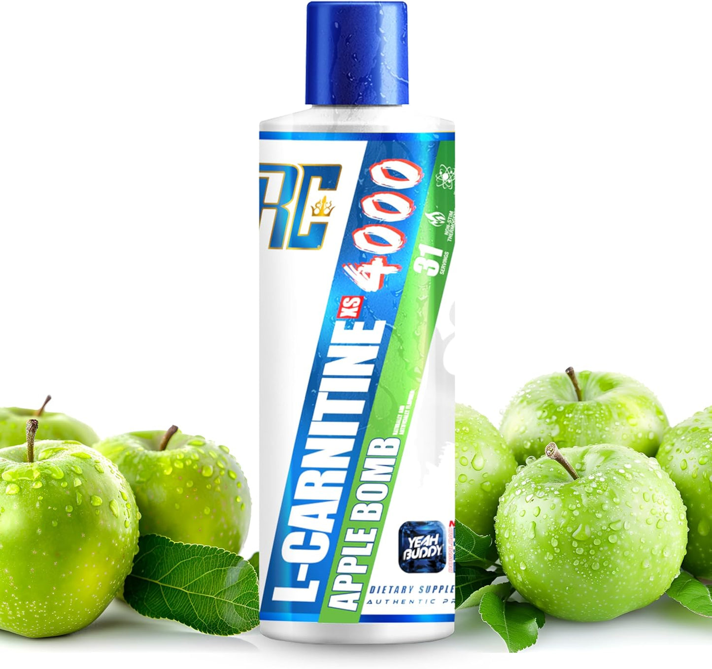 Ronnie Coleman Signature Series L Carnitine XS 4000 Liquid, Stimulant Free, Sugar Free, Zero Carbs, Lean Muscle Strength Support for Men & Women, 16 Oz (16 oz, Apple Bomb (4000))