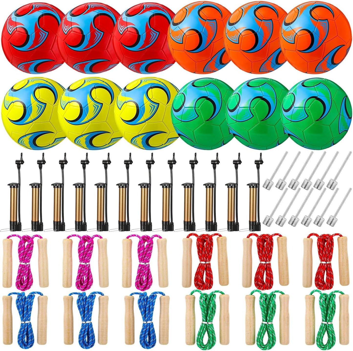 12 Sets Operation Christmas Deflated Soccer Ball Bulk with Pump Jump Rope, Bulk Soccer Balls 7.25 ft Adjustable Skipping Rope Outside Sport Balls