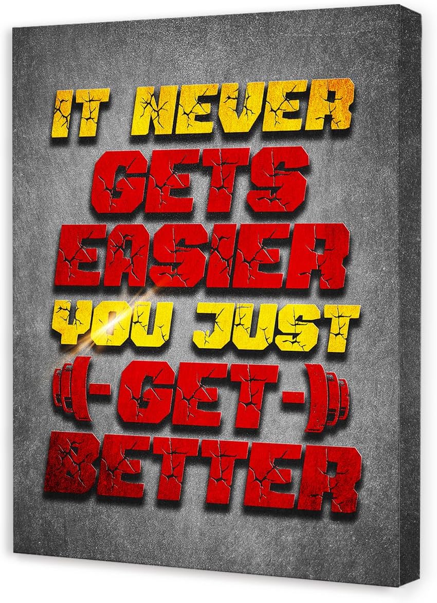Gym Quotes Wall Art,Inspirational Workout Wall Decor,It Never Gets Easier You Just Get Better Canvas Wall Art for Home Gym Exercise Fitness Room