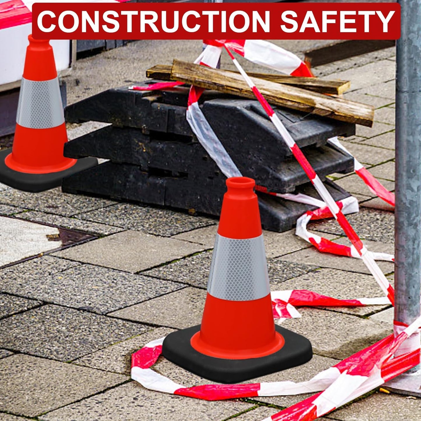 OrangeStar 12" Traffic Cones 4-Pack, Orange Safety Cones with Reflective Collar & Heavy Duty Base for Driving Practice, Parking Lots, Roadwork, Construction | Indoor & Outdoor Use