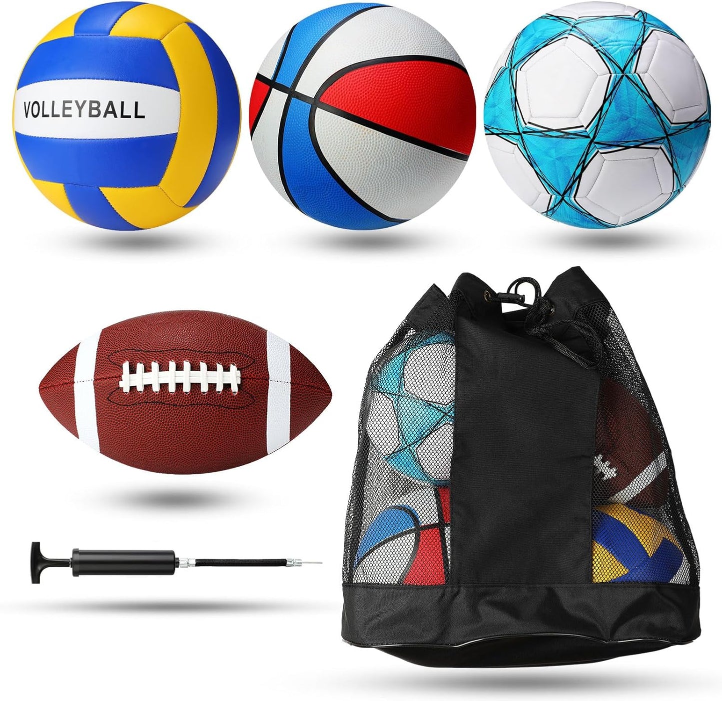 Jerify 4 Pcs Sport Balls Set Official Size Athletic Balls Include Soccer, Football, Basketball, Volleyball for Indoor Outdoor Game Teens Youth Adult Operation Christmas Ball Gifts