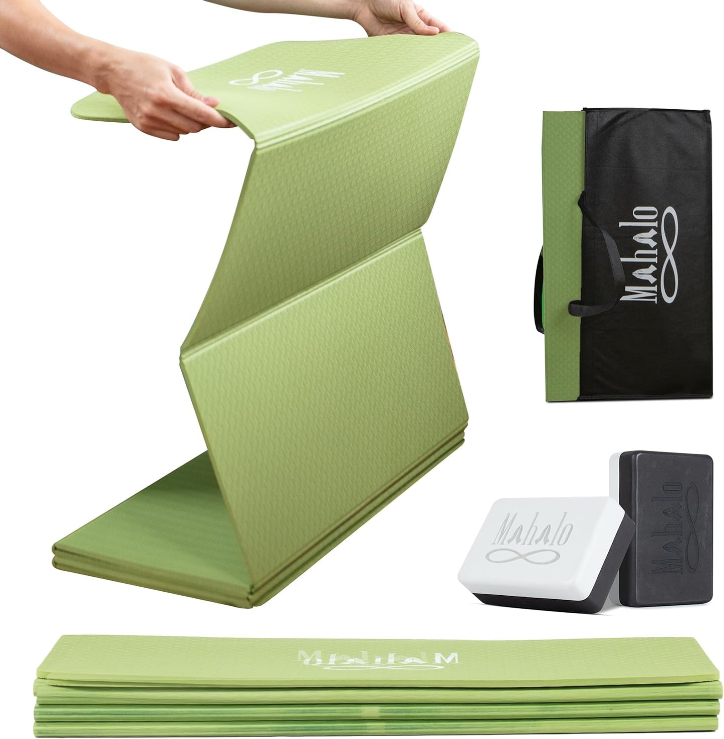 Foldable Yoga Mat + Carry Bag, 6mm 7-fold Workout Mat, Easy to Store, Anti-Slip Folding Exercise Mat for Yoga, Pilates, Home Workouts, and Floor Exercises
