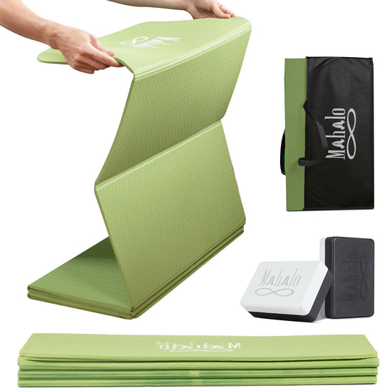 Foldable Yoga Mat + Carry Bag, 6mm 7-fold Workout Mat, Easy to Store, Anti-Slip Folding Exercise Mat for Yoga, Pilates, Home Workouts, and Floor Exercises