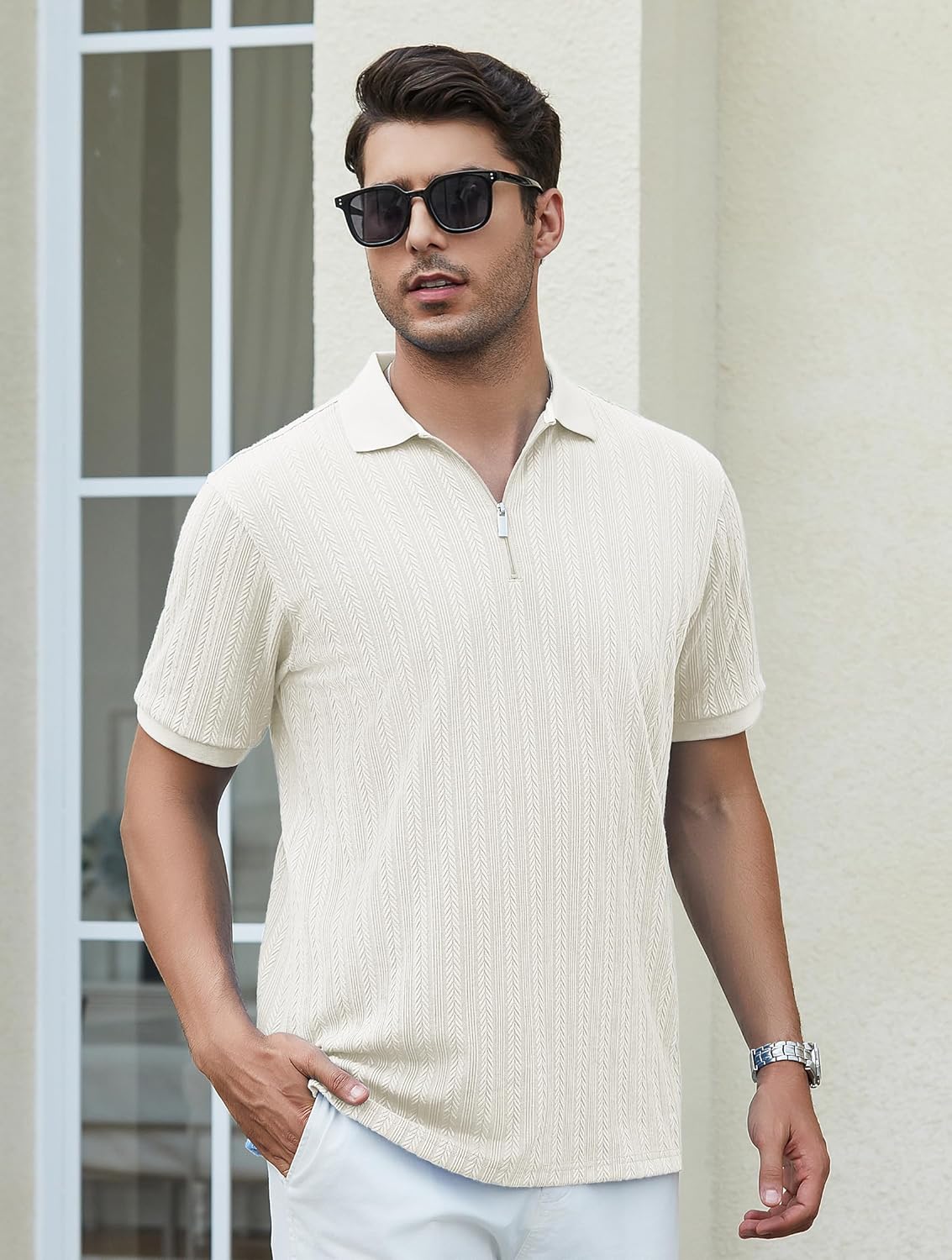 Esabel.C Golf Shirts for Men Dry Fit Performance Short Sleeve Print Moisture Wicking Collared Shirt