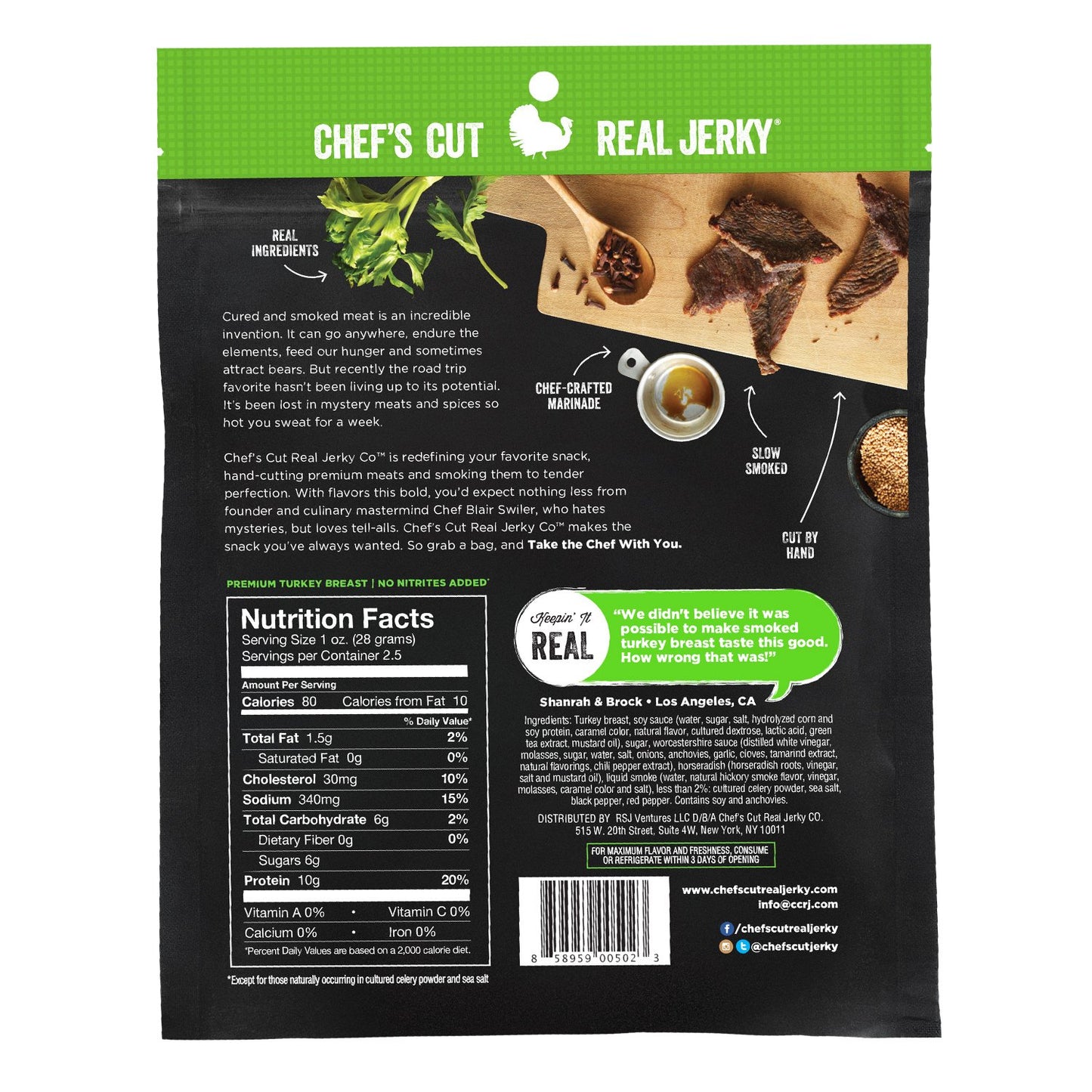 Chef's Cut Real Turkey Jerky, Teriyaki, 2.5 Ounce