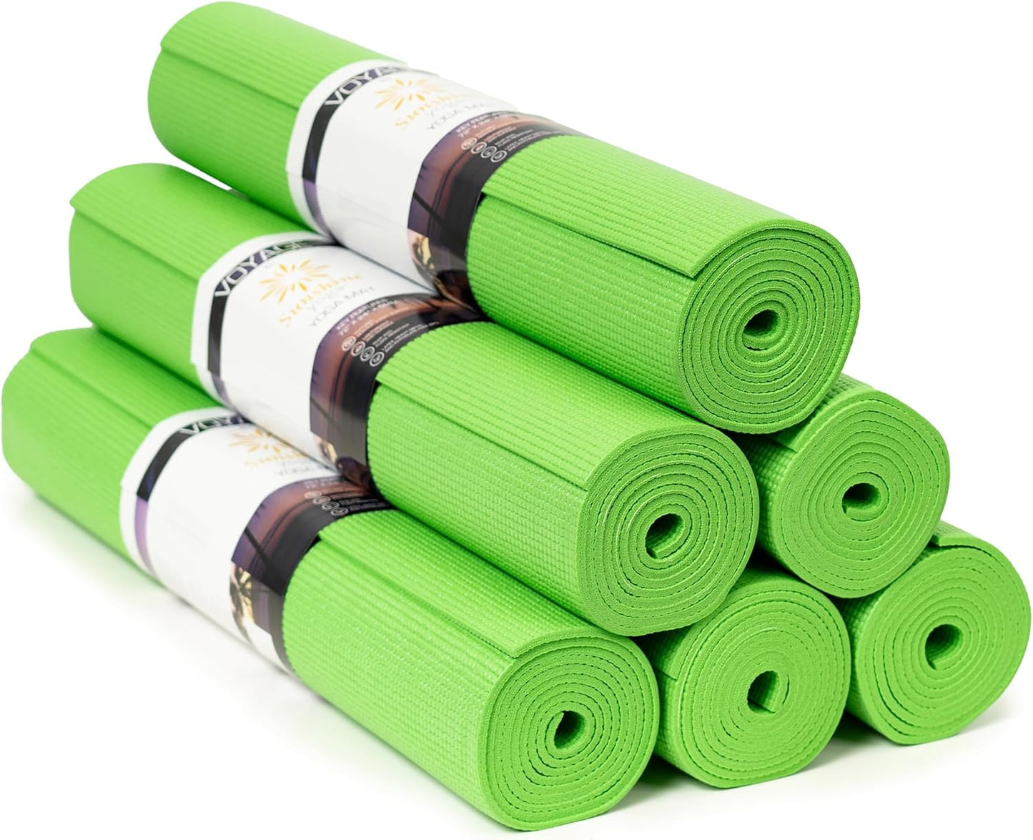 Sunshine Yoga Voyage Yoga Mat, 6 Pack, 72" x 24" Professional Studio and Gym Bulk Yoga Mats, 5mm Thick, Durable, Anti-Tear, Non Slip Fitness and Exercise Mats