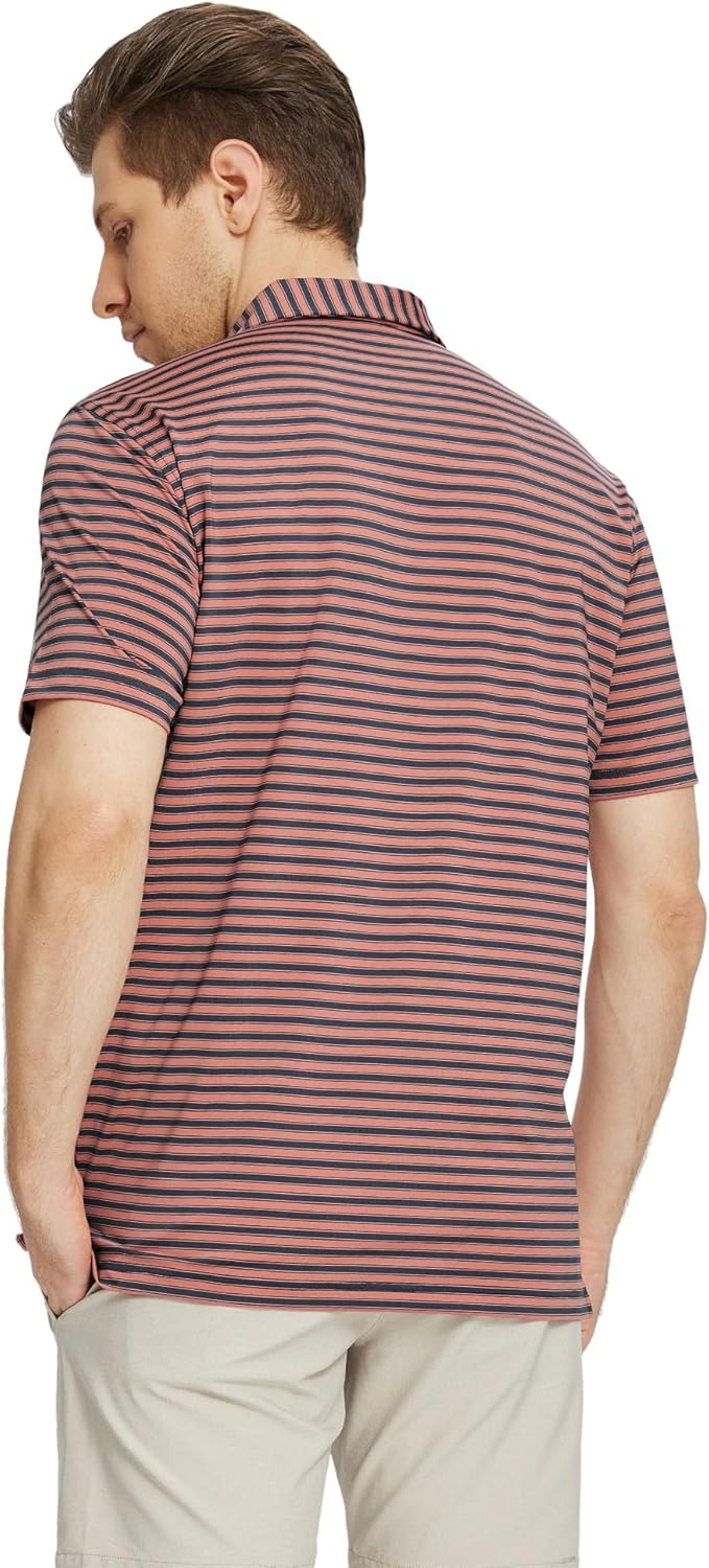 M MAELREG Golf Shirts for Men Short Sleeve Dry Fit Casual Striped Performance Moisture Wicking Collared Mens Polo Shirts