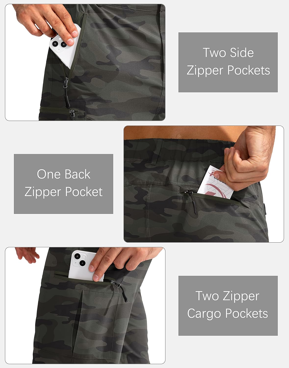 Pudolla Men's Hiking Cargo Shorts 9" Lightweight Outdoor Work Shorts for Men Travel Golf Camping Casual with 5 Zipper Pockets