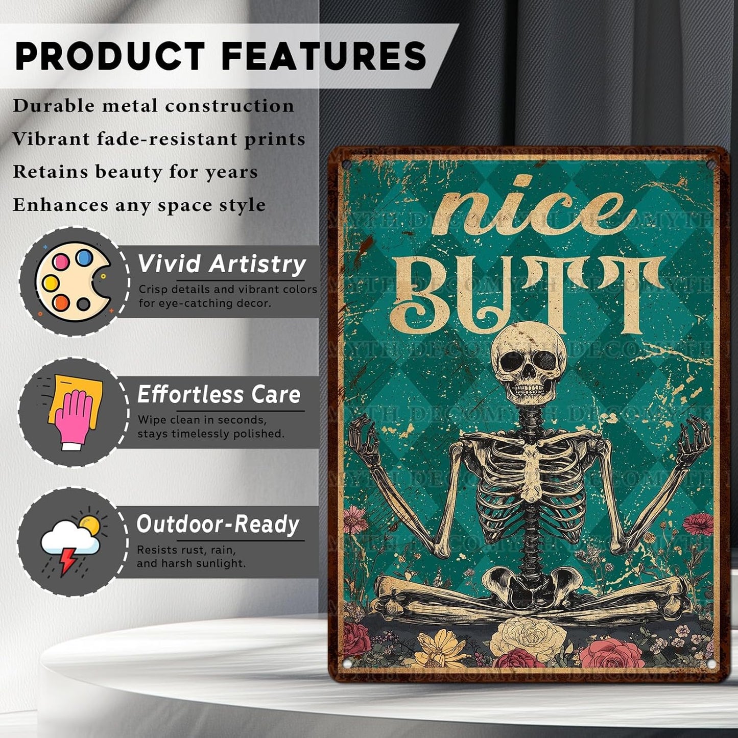 Skeleton Decor Tin Sign Retro Funny Skeleton Metal Sign for Bedroom Cafe Home Coffee Kitchen Bathroom Funny Wall Decor Art 12 * 16inch