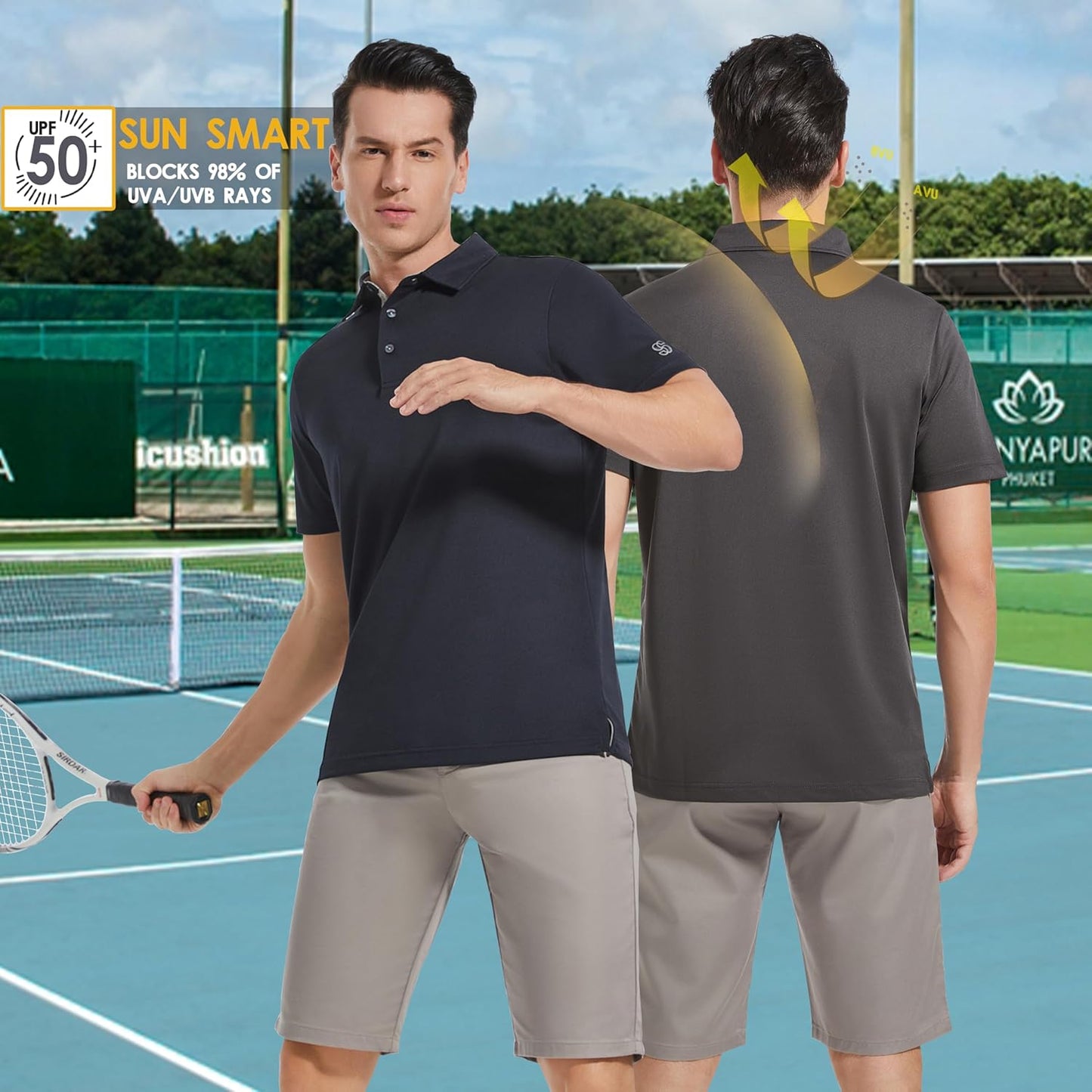 Mens Golf Shirt Short Sleeve Moisture Wicking Dry Fit Performance Solid Casual Pique Collared Golf Polo Shirts for Men