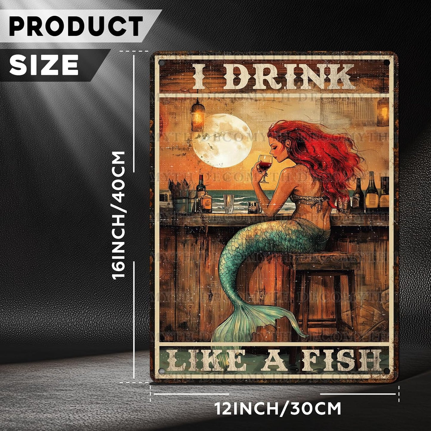 Vintage Mermaid Tin Sign I Drink Like A Fish Retro Wall Decor Decorations for Home Funny Wine Lover Nostalgic Metal Poster Indoor Store Cafe Toilet Kitchen Garden Bar Pubs Man cave 12 * 16inch