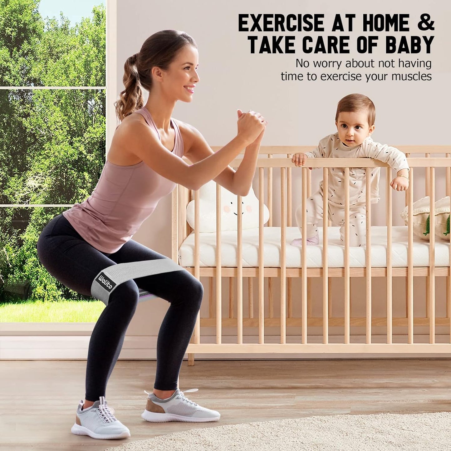 WALITO Resistance Bands for Working Out, Fabric Exercise Bands for Legs and Butt, Workout Bands for Women and Men, Booty Band for Yoga Starter Set, Pilates, Rehab, Fitness and Home Workout