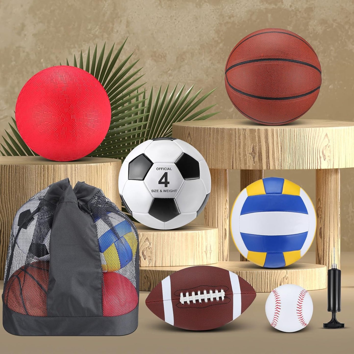 Deekin 12 Pcs Assorted Sport Ball Set Official Size Basketball, Football, Volleyball, Soccer, Baseball, Playground Ball with Bag and Pump Gift for Kid Youth Adult Back to School