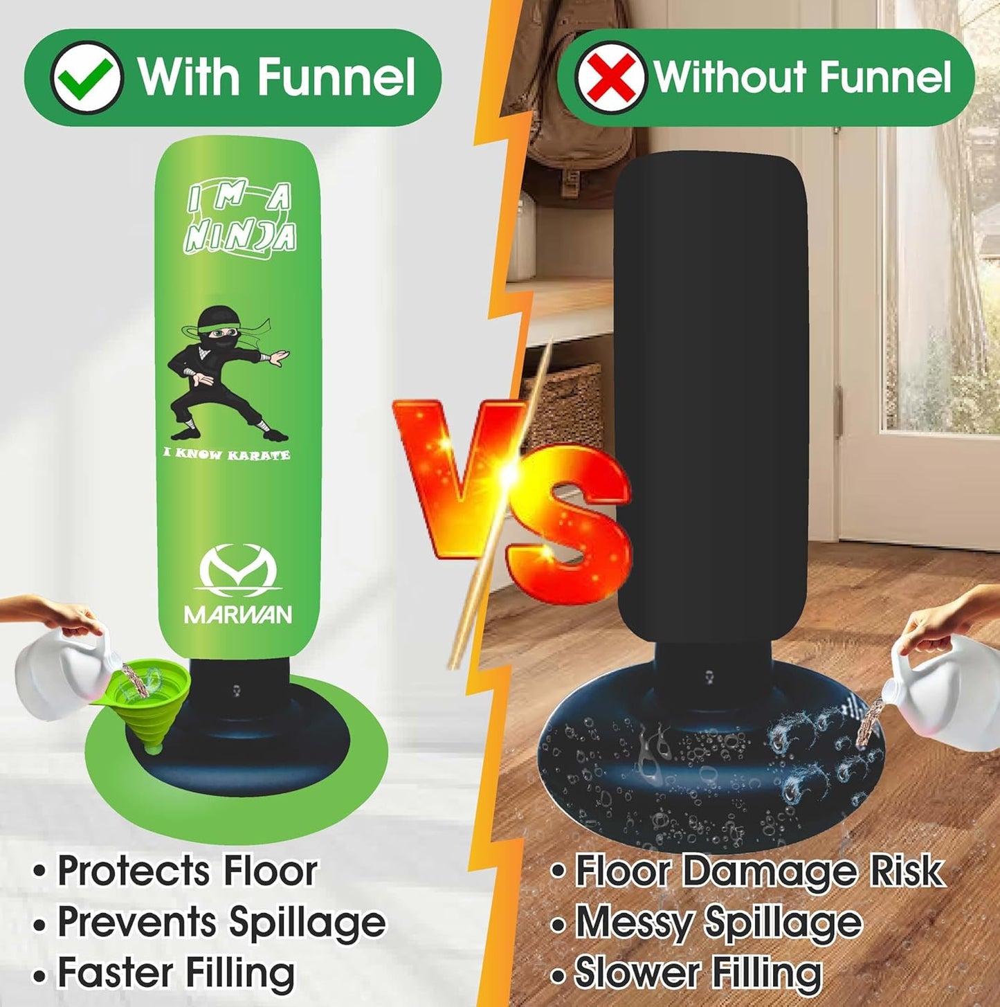 Durable Inflatable Kids Punching Bag for Karate and Boxing – Bounce-Back Martial Arts Bag for Boys and Girls, Great Birthday Gift to Relieve Energy and Build Skills for Boys Ages 4-12