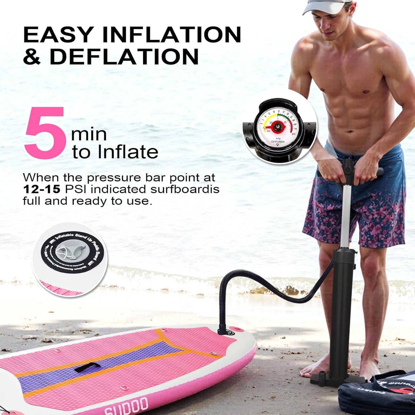 Inflatable Stand Up Paddle Board 10‘x30‘‘- Ultra-Light SUP with Backpack, Pump, Paddle, Coil Leash, 3 Fins, Repair Kit, Stable Design, Non-Slip EVA Deck for Adults & Youth