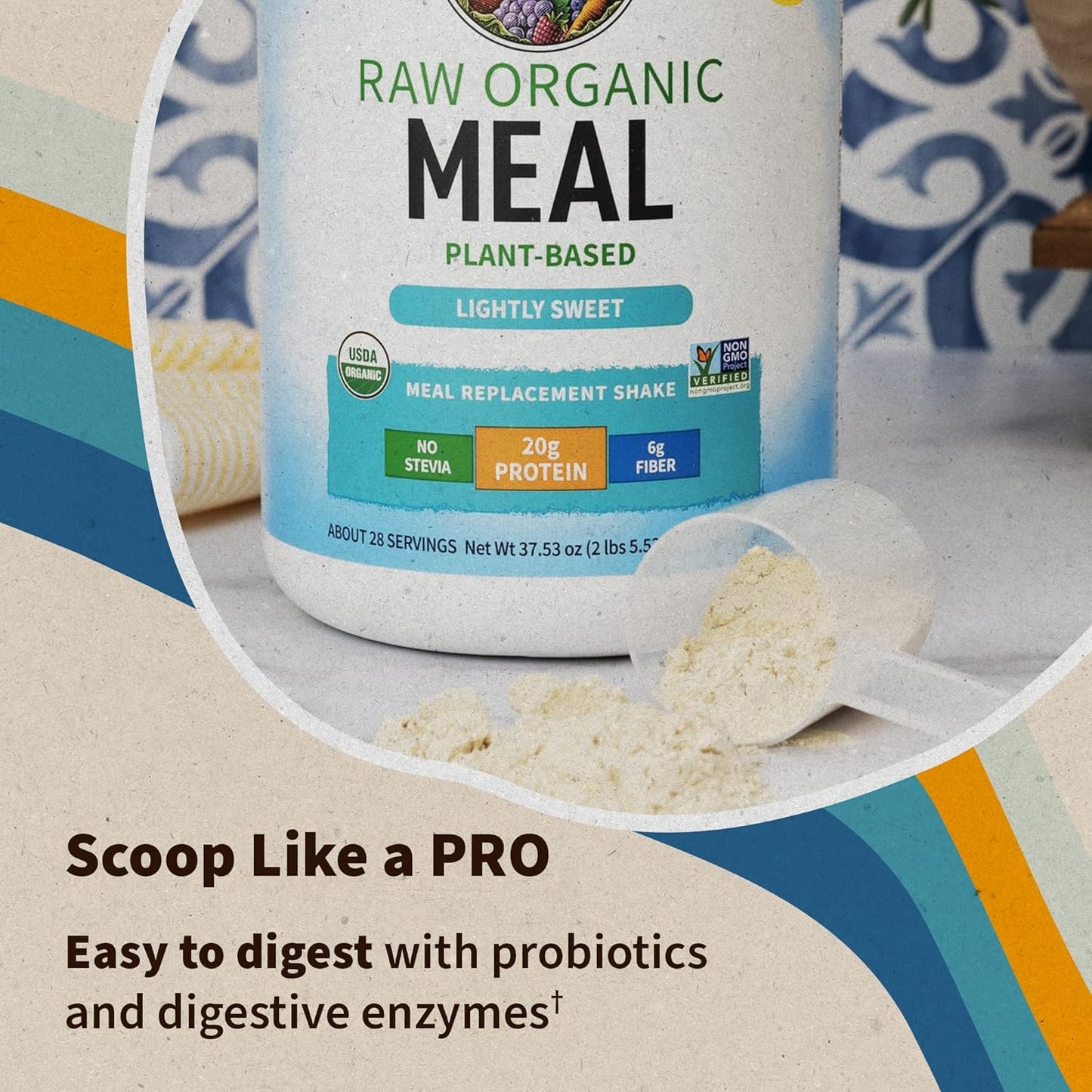 Garden of Life Meal Replacement Shakes, Vegan Protein Powder, Raw Organic Meal, Lightly Sweet Powder with Plant Based Pea Protein, Sprouts, Greens, Probiotics, Dairy Free 14 Servings